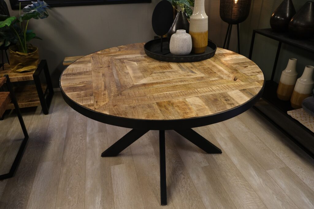 ondersteboven binnenvallen klauw ronde mango eettafel van 150 cm kopen | Meubeldeals.nl