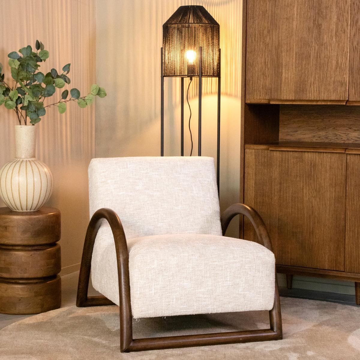  Fauteuil Viggo - Naturel - Boucle - Walnoot onderstel afbeelding 1