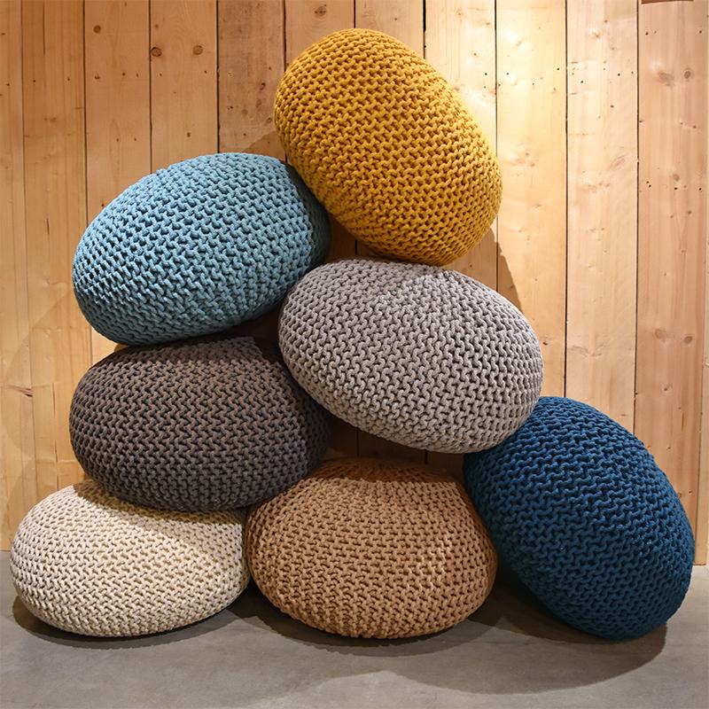  Poef Knitted - Lichtgrijs - Katoen - L afbeelding 2