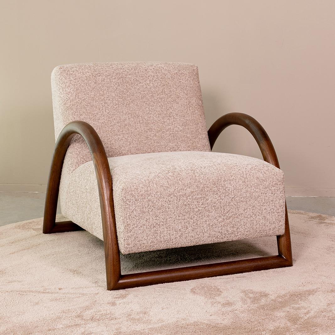  Fauteuil Viggo - Beige - Geweven - Walnoot Houten Frame afbeelding 1