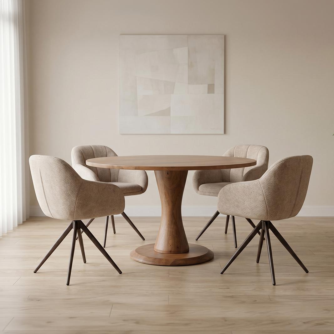  Eetkamertafel Craft - Nature Smooth - Mangohout - Rond - 130x130 cm afbeelding 1