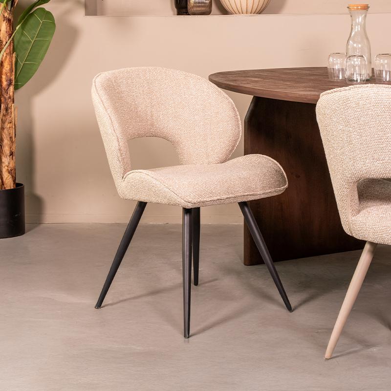  Eetkamerstoel Sakura - Naturel - Royal Boucle - Zwart Metalen Frame afbeelding 1