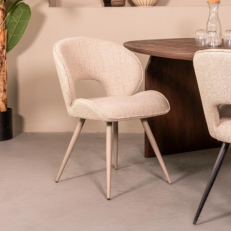  Eetkamerstoel Sakura - Naturel - Royal Boucle - Taupe Metalen Frame afbeelding 1