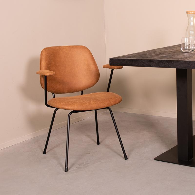  Eetkamerstoel Rivano - Cognac - Micro Suede - Zwart Metalen Frame afbeelding 1