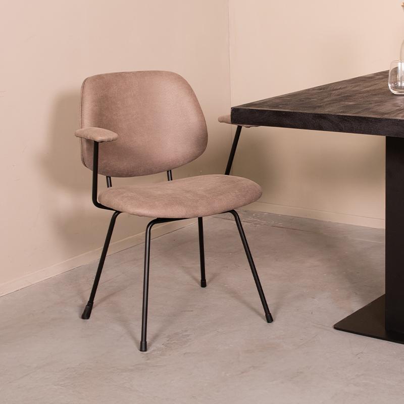  Eetkamerstoel Rivano - Taupe - Micro Suede - Zwart Metalen Frame afbeelding 1