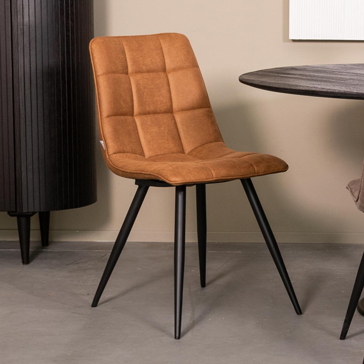  Eetkamerstoel Bistro - Cognac - Micro Suede - Black Frame afbeelding 1