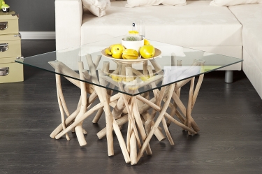 salontafel drijfhout met glas