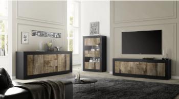 Tv meubel zwart met vintage fronten 210 cm