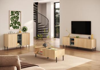 Tv lowboard licht eiken groen accent 180 cm