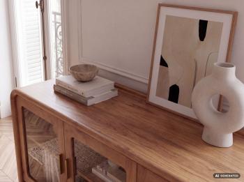Modern dressoir mangohout met vitrinedeuren 160 cm