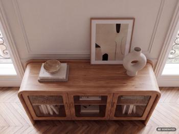 Modern dressoir mangohout met vitrinedeuren 160 cm