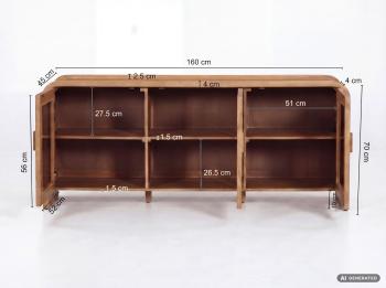 Modern dressoir mangohout met vitrinedeuren 160 cm