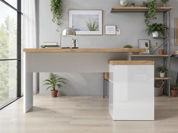hoekbureau wit hoogglans met eiken cadiz140x130 cm
