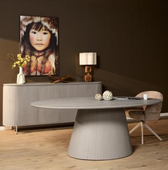 ovale eettafel mangohout taupegrijs 240 cm