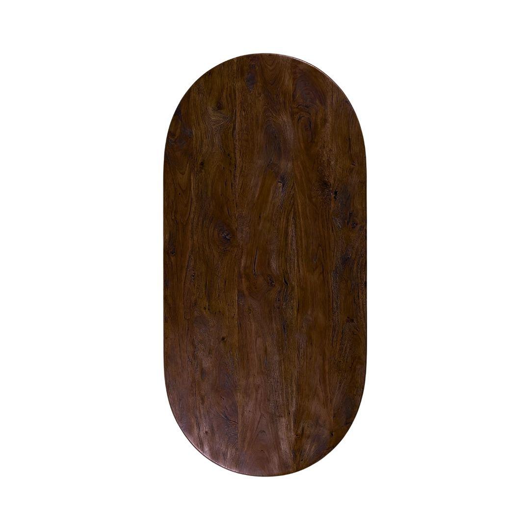  Eetkamertafel Tafelblad Halve Cirkel - Espresso - Mangohout - 200 cm - Halve Cirkel afbeelding 2