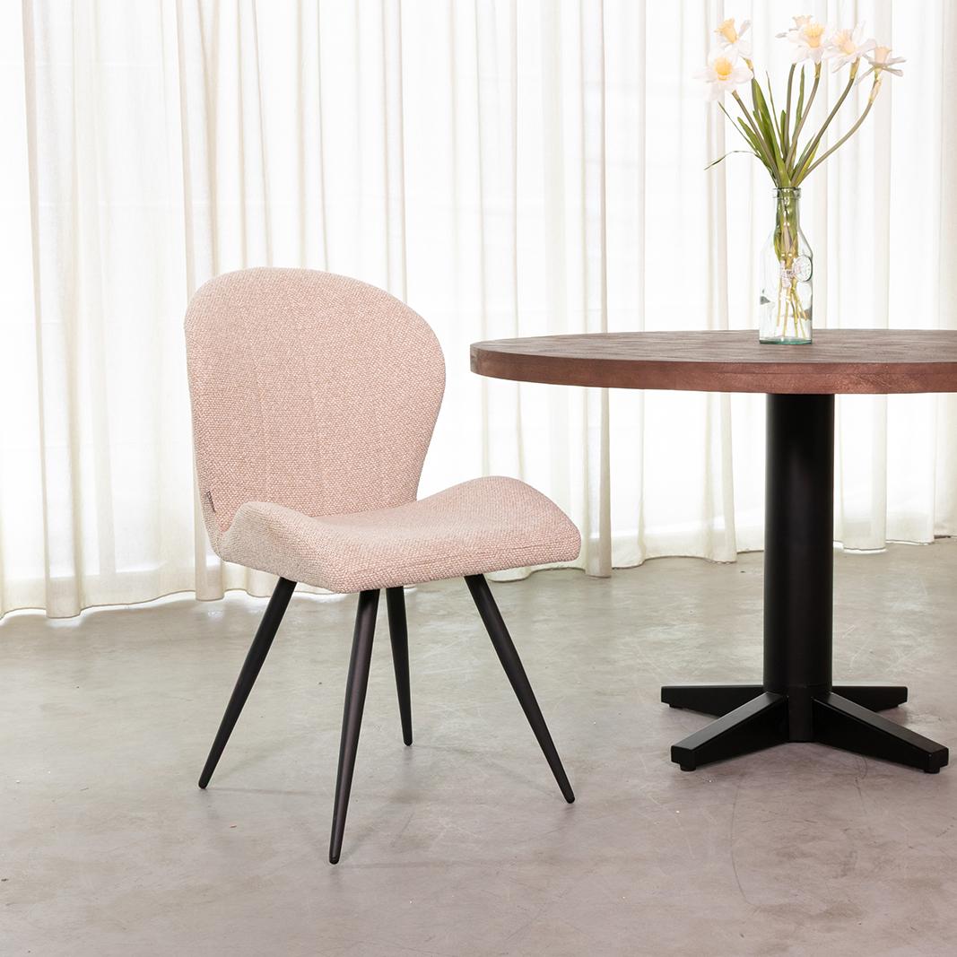  Eetkamerstoel Sil - Naturel - Royal Boucle - Zwart Metalen Frame afbeelding 1