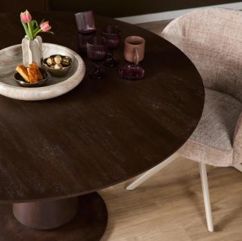 ronde eetkamertafel donkerbruin mangohout 130cm