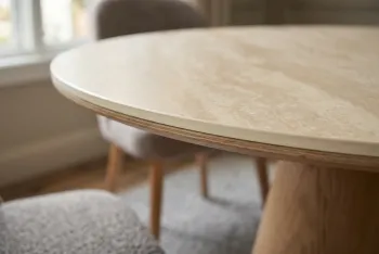 ronde tafel eiken met travertin keramiek tafelblad 120 cm