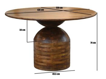 ronde tafel mangohout met bolvormige kolomvoet 120 cm