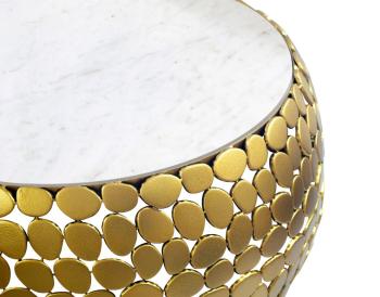 Salontafel goudkleurig metaal wit marmer 66cm