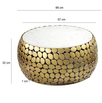 Salontafel goudkleurig metaal wit marmer 66cm