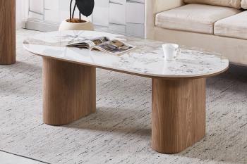 ovale salontafel keramiek beige bruine poten 120 cm