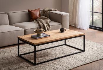 Salontafel acaciahout zwart metaal 120 cm