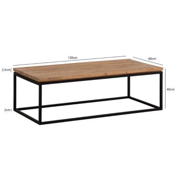 Salontafel acaciahout zwart metaal 120 cm