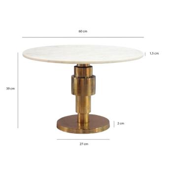 salontafel wit marmer goud cilinder onderstel 60 cm