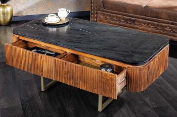 Salontafel mangohout met zwart marmer 110cm