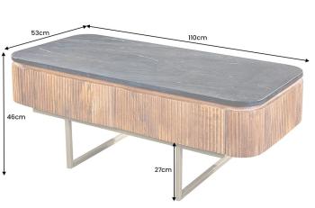 Salontafel mangohout met zwart marmer 110cm