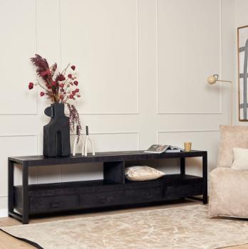 Tv-meubel-zwart-mangohout-220 cm