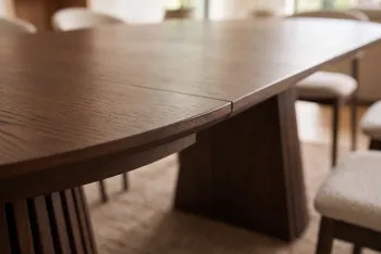 Uitschuifbare ronde tafel donkerbruin eiken kleur 120-200 cm