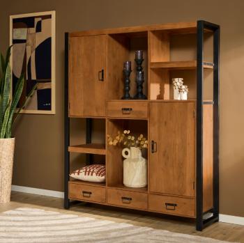 Vakkenkast mangohout metaal 150 cm