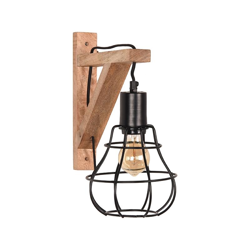  Wandlamp Drop - Zwart - Mangohout afbeelding 2