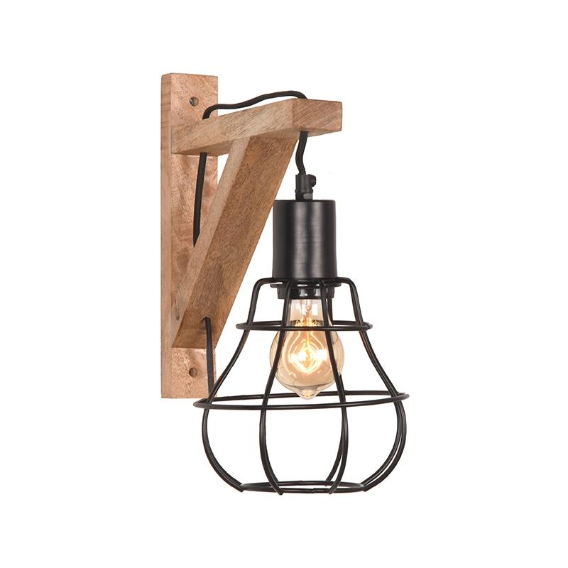  Wandlamp Drop - Zwart - Mangohout afbeelding 1