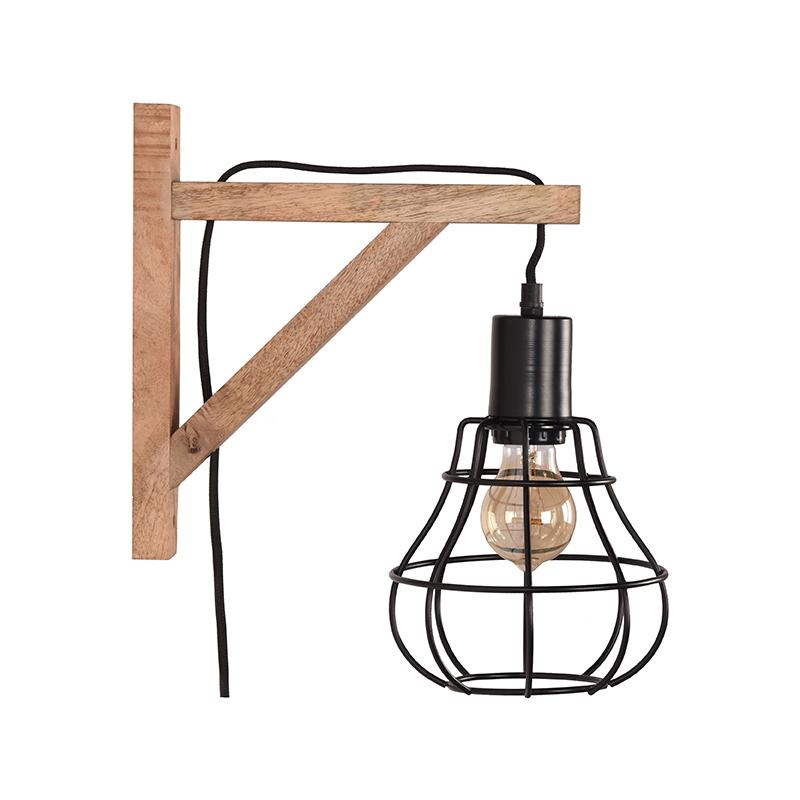  Wandlamp Drop - Zwart - Mangohout afbeelding 3