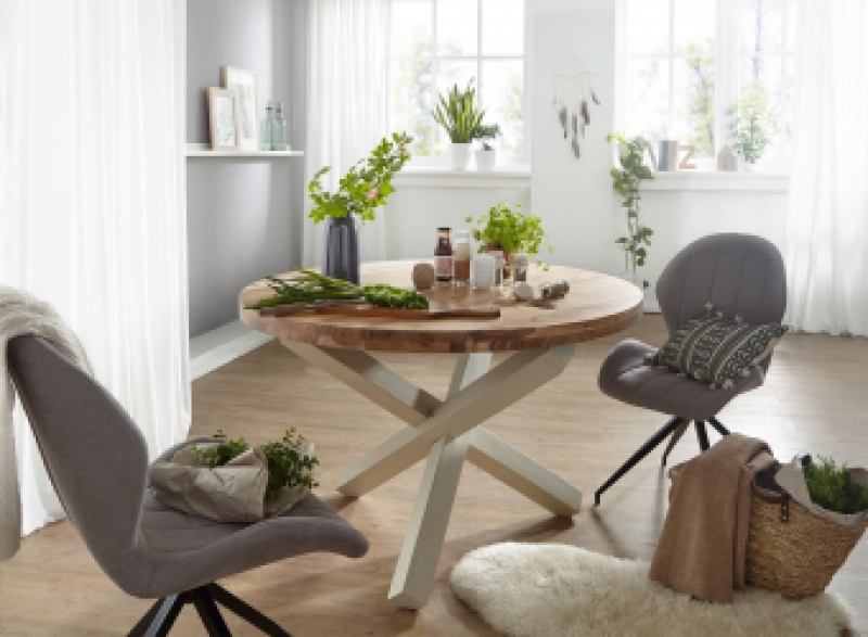 Ronde eettafel acacia wit bruin