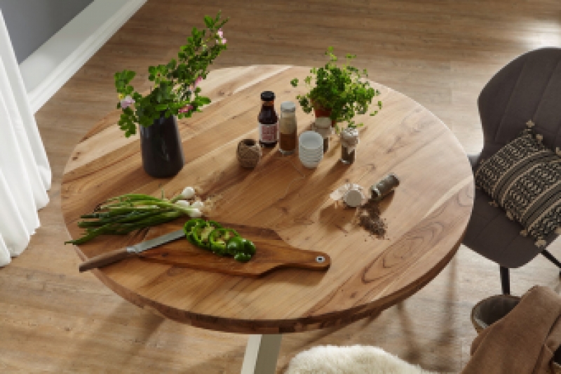 Ronde eettafel acacia wit bruin