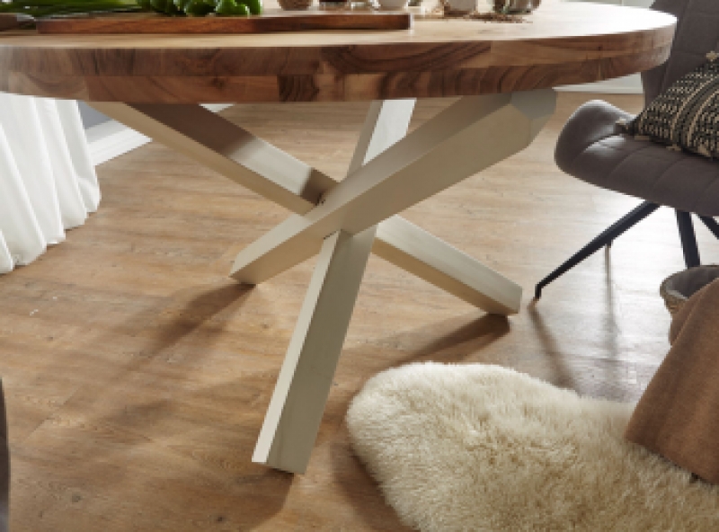 Ronde eettafel acacia wit bruin